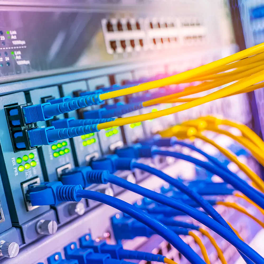 Professional network infrastructure with fiber optics and Ethernet connections - Insyte Security security system backbone